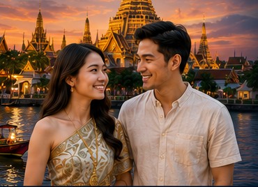 KI-generierte thailändisch-europäische Community-Szene