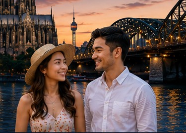 KI-generierte thailändisch-europäische Community-Szene
